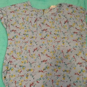 Light blue Fabric Dress shirt with yellow and pink flowers pattern Size L